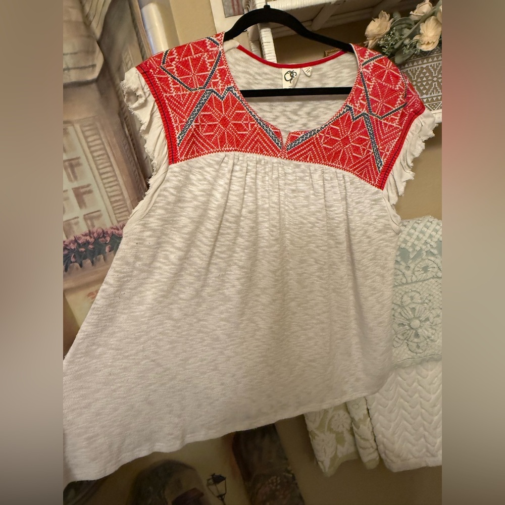 Anthropologie Elegant Red Embroidered Women's Blouse